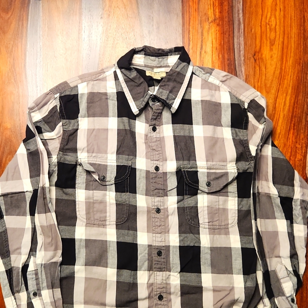 Men's Sonoma XL Button Down Shirt, with 2 Pockets, Checked Black White Gray - Picture 1 of 6